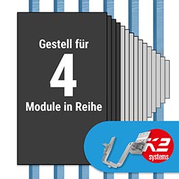 K2 Paket Ziegeldach: 1 Reihe x 4 Module (K2 4S: Jeder Sparren)