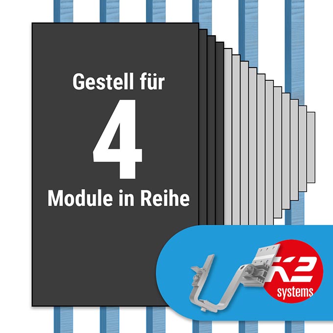 K2 Paket Ziegeldach: 1 Reihe x 4 Module (K2 4S: Jeder Sparren)