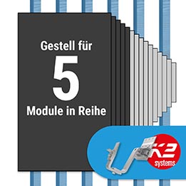 K2 Paket Ziegeldach: 1 Reihe x 5 Module (K2 4S: Jeder Sparren)
