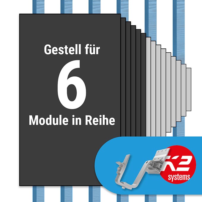 K2 Paket Ziegeldach: 1 Reihe x 6 Module (K2 4S: Jeder Sparren)