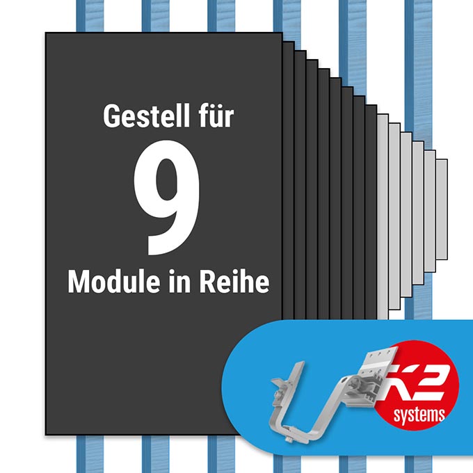 K2 Paket Ziegeldach: 1 Reihe x 9 Module (K2 4S: Jeder Sparren)