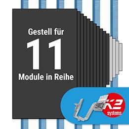 K2 Paket Ziegeldach: 1 Reihe x 11 Module (K2 4S: Jeder Sparren)
