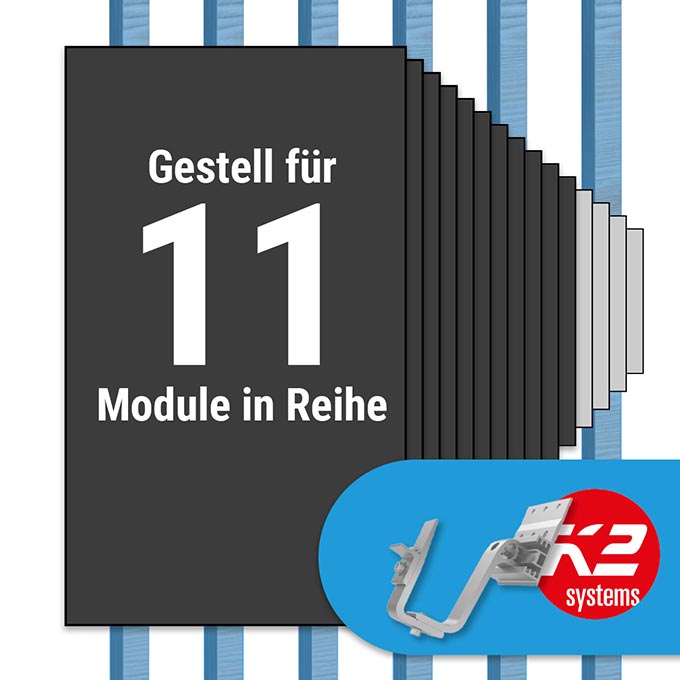 K2 Paket Ziegeldach: 1 Reihe x 11 Module (K2 4S: Jeder Sparren)