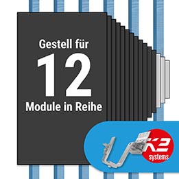 K2 Paket Ziegeldach: 1 Reihe x 12 Module (K2 4S: Jeder Sparren)