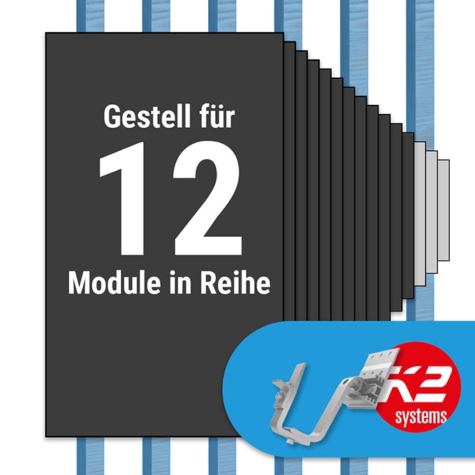 K2 Paket Ziegeldach: 1 Reihe x 12 Module (K2 4S: Jeder Sparren)