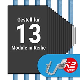 K2 Paket Ziegeldach: 1 Reihe x 13 Module (K2 4S: Jeder Sparren)