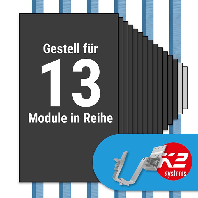 K2 Paket Ziegeldach: 1 Reihe x 13 Module (K2 4S: Jeder Sparren)
