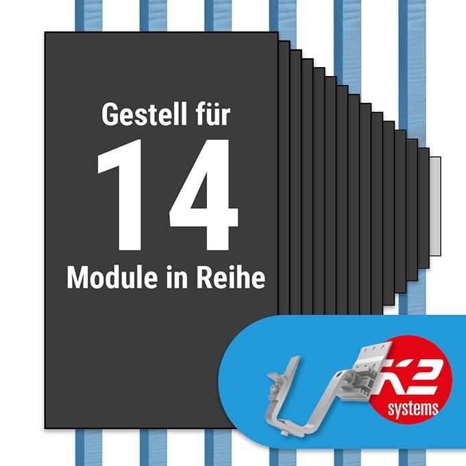 K2 Paket Ziegeldach: 1 Reihe x 14 Module (K2 4S: Jeder Sparren)