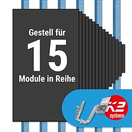 K2 Paket Ziegeldach: 1 Reihe x 15 Module (K2 4S: Jeder Sparren)