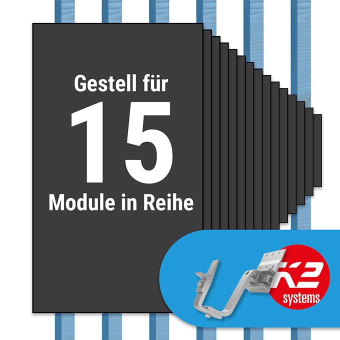 K2 Paket Ziegeldach: 1 Reihe x 15 Module (K2 4S: Jeder Sparren)