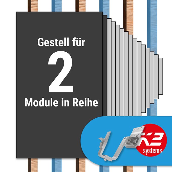 K2 Paket Ziegeldach: 1 Reihe x 2 Module (K2 4S: Jeder 2. Sparren)