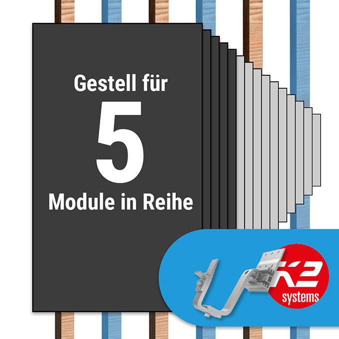 K2 Paket Ziegeldach: 1 Reihe x 5 Module (K2 4S: Jeder 2. Sparren)