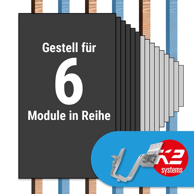K2 Paket Ziegeldach: 1 Reihe x 6 Module (K2 4S: Jeder 2. Sparren)