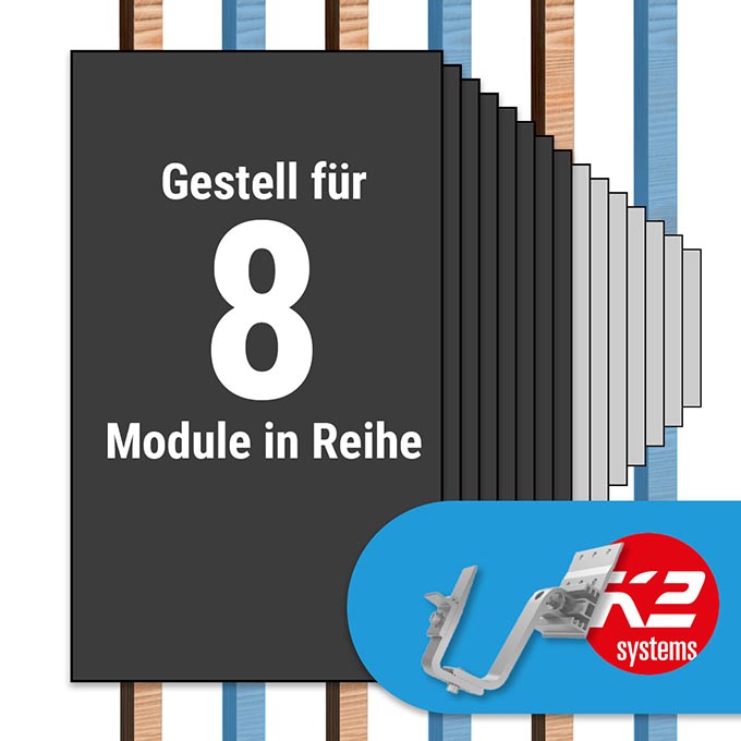 K2 Paket Ziegeldach: 1 Reihe x 8 Module (K2 4S: Jeder 2. Sparren)