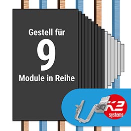K2 Paket Ziegeldach: 1 Reihe x 9 Module (K2 4S: Jeder 2. Sparren)