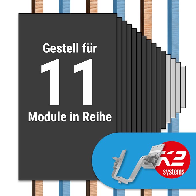 K2 Paket Ziegeldach: 1 Reihe x 11 Module (K2 4S: Jeder 2. Sparren)