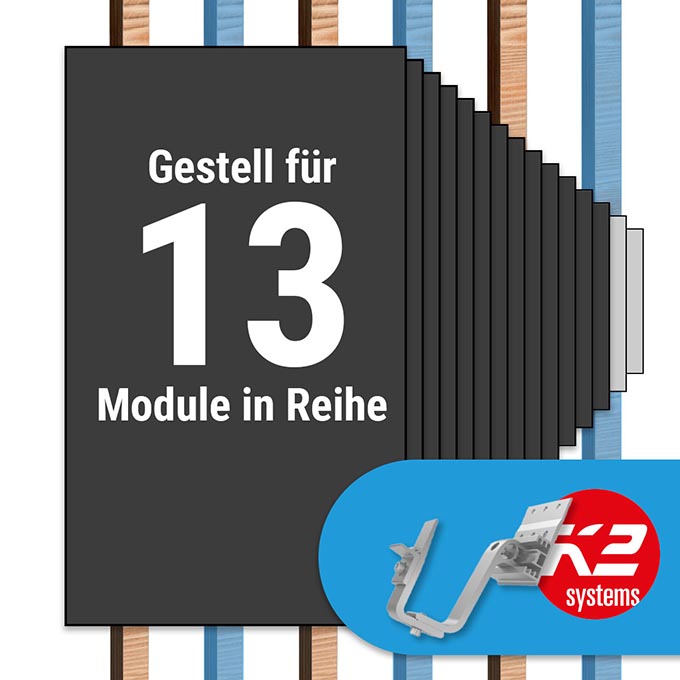 K2 Paket Ziegeldach: 1 Reihe x 13 Module (K2 4S: Jeder 2. Sparren)