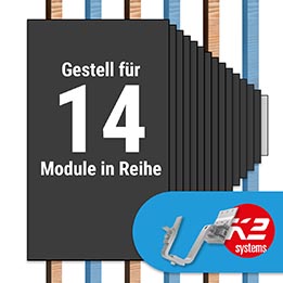 K2 Paket Ziegeldach: 1 Reihe x 14 Module (K2 4S: Jeder 2. Sparren)
