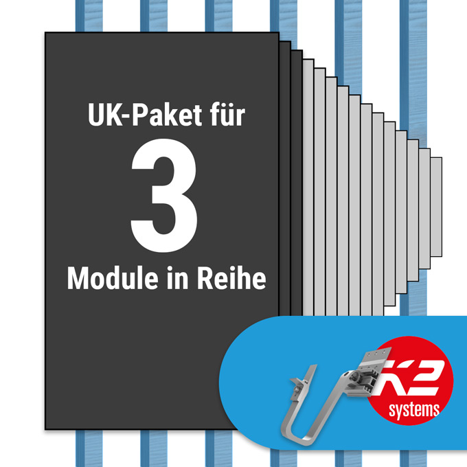 K2 Paket Ziegeldach: 1 Reihe x 3 Module (K2 3S Long Dachhaken: Jeder Sparren)