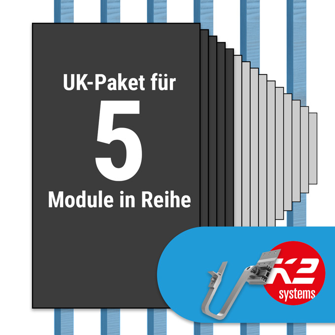 K2 Paket Ziegeldach: 1 Reihe x 5 Module (K2 3S Long Dachhaken: Jeder Sparren)