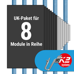 K2 Paket Ziegeldach: 1 Reihe x 8 Module (K2 3S Long Dachhaken: Jeder Sparren)
