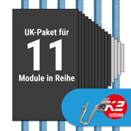 K2 Paket Ziegeldach: 1 Reihe x 11 Module (K2 3S Long Dachhaken: Jeder Sparren)