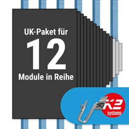 K2 Paket Ziegeldach: 1 Reihe x 12 Module (K2 3S Long Dachhaken: Jeder Sparren)