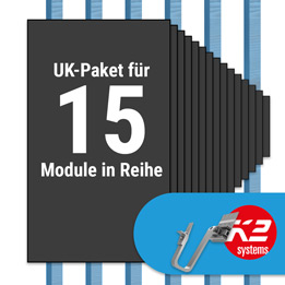 K2 Paket Ziegeldach: 1 Reihe x 15 Module (K2 3S Long Dachhaken: Jeder Sparren)