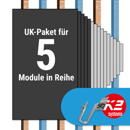 K2 Paket Ziegeldach: 1 Reihe x 5 Module (K2 3S Long Dachhaken: Jeder 2. Sparren)
