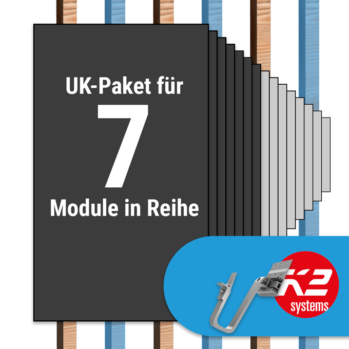 K2 Paket Ziegeldach: 1 Reihe x 7 Module (K2 3S Long Dachhaken: Jeder 2. Sparren)