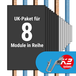 K2 Paket Ziegeldach: 1 Reihe x 8 Module (K2 3S Long Dachhaken: Jeder 2. Sparren)