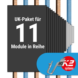 K2 Paket Ziegeldach: 1 Reihe x 11 Module (K2 3S Long Dachhaken: Jeder 2. Sparren)