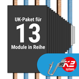 K2 Paket Ziegeldach: 1 Reihe x 13 Module (K2 3S Long Dachhaken: Jeder 2. Sparren)