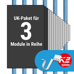 K2 Paket Ziegeldach: 1 Reihe x 3 Module (K2 Vario Set Dachhaken: Jeder Sparren)