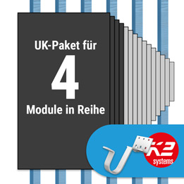 K2 Paket Ziegeldach: 1 Reihe x 4 Module (K2 Vario Set Dachhaken: Jeder Sparren)