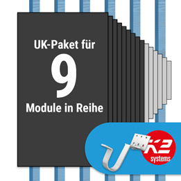 K2 Paket Ziegeldach: 1 Reihe x 9 Module (K2 Vario Set Dachhaken: Jeder Sparren)