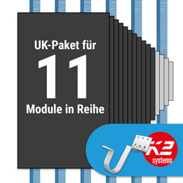K2 Paket Ziegeldach: 1 Reihe x 11 Module (K2 Vario Set Dachhaken: Jeder Sparren)