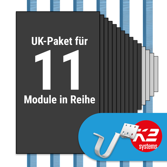 K2 Paket Ziegeldach: 1 Reihe x 11 Module (K2 Vario Set Dachhaken: Jeder Sparren)