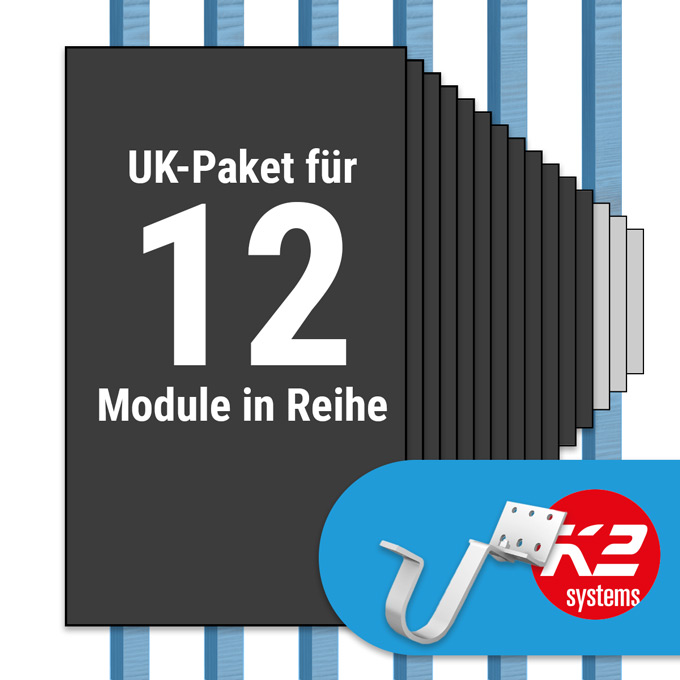 K2 Paket Ziegeldach: 1 Reihe x 12 Module (K2 Vario Set Dachhaken: Jeder Sparren)