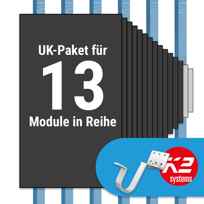 K2 Paket Ziegeldach: 1 Reihe x 13 Module (K2 Vario Set Dachhaken: Jeder Sparren)