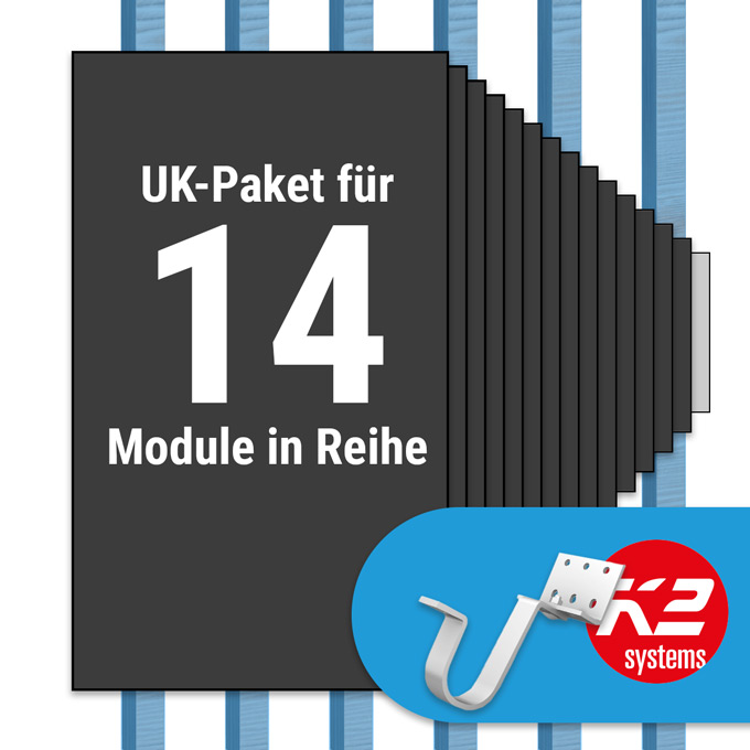 K2 Paket Ziegeldach: 1 Reihe x 14 Module (K2 Vario Set Dachhaken: Jeder Sparren)