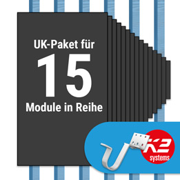K2 Paket Ziegeldach: 1 Reihe x 15 Module (K2 Vario Set Dachhaken: Jeder Sparren)