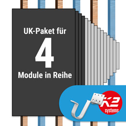 K2 Paket Ziegeldach: 1 Reihe x 4 Module (K2 Vario Set Dachhaken: Jeder 2. Sparren)