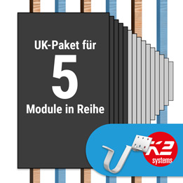 K2 Paket Ziegeldach: 1 Reihe x 5 Module (K2 Vario Set Dachhaken: Jeder 2. Sparren)