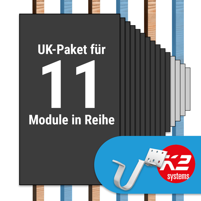 K2 Paket Ziegeldach: 1 Reihe x 11 Module (K2 Vario Set Dachhaken: Jeder 2. Sparren)