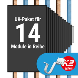 K2 Paket Ziegeldach: 1 Reihe x 14 Module (K2 Vario Set Dachhaken: Jeder 2. Sparren)