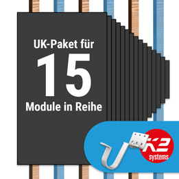 K2 Paket Ziegeldach: 1 Reihe x 15 Module (K2 Vario Set Dachhaken: Jeder 2. Sparren)
