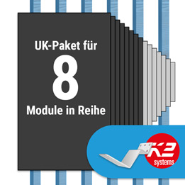K2 Paket Biberschwanz: 1 Reihe x 8 Module (K2 FLA H35/144 Dachhaken: Jeder Sparren)