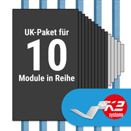 K2 Paket Biberschwanz: 1 Reihe x 10 Module (K2 FLA H35/144 Dachhaken: Jeder Sparren)