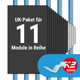 K2 Paket Biberschwanz: 1 Reihe x 11 Module (K2 FLA H35/144 Dachhaken: Jeder Sparren)